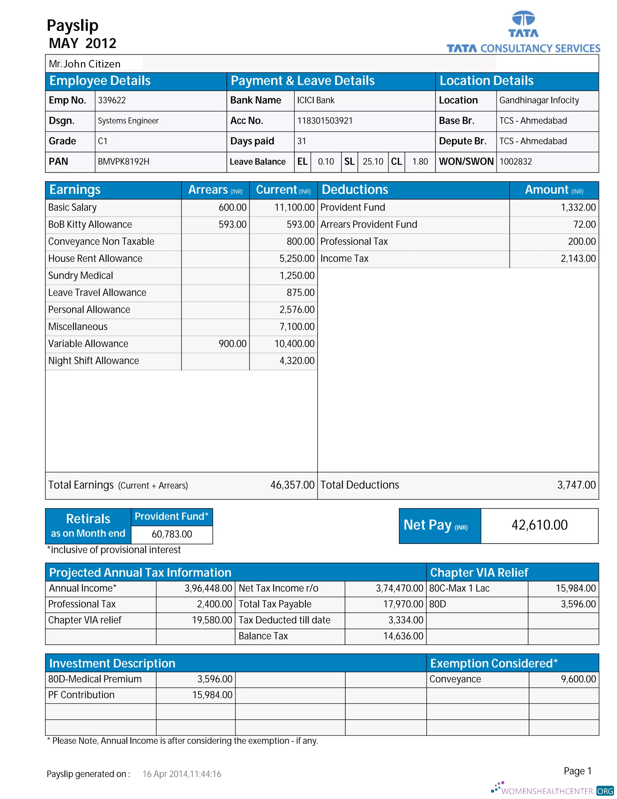 Download INDIA TATA Consultancy Services payslip in Word and PDF formats Photoshop template